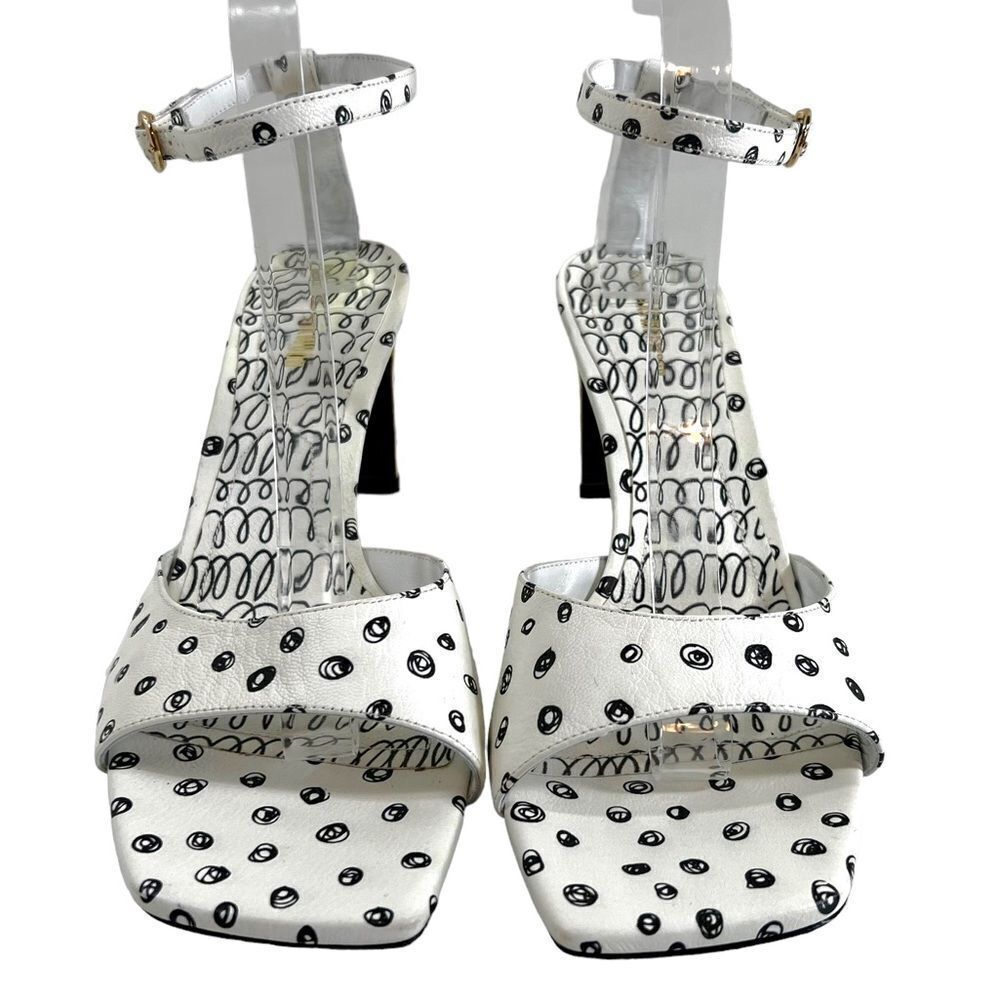 Nicholas Kirkwood MAEVA Ankle Strap Sandals in White & Black Doodle Print - Picture 7 of 16